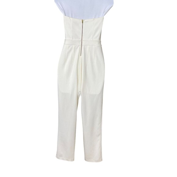 Express Strapless Lined Ivory Jumpsuit Exposed Back Zip Pockets Boning Sz O NWT - Picture 3 of 9